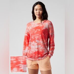Athleta  Balance Printed Pullover Lightweight Sweatshirt in Salmon